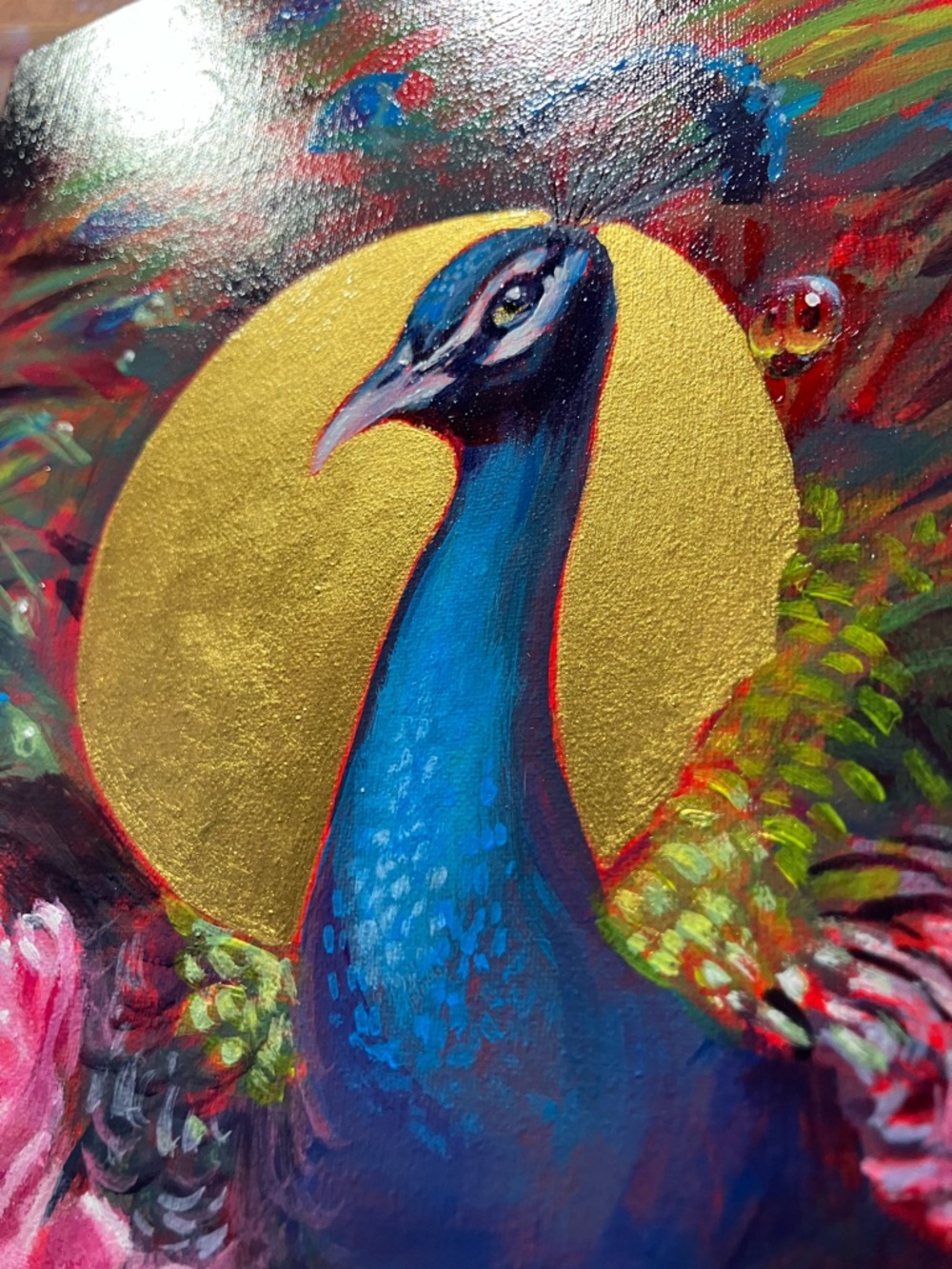 Peacock rose original painting bouquet floral still life surreal Artettina - Picture 2 of 8